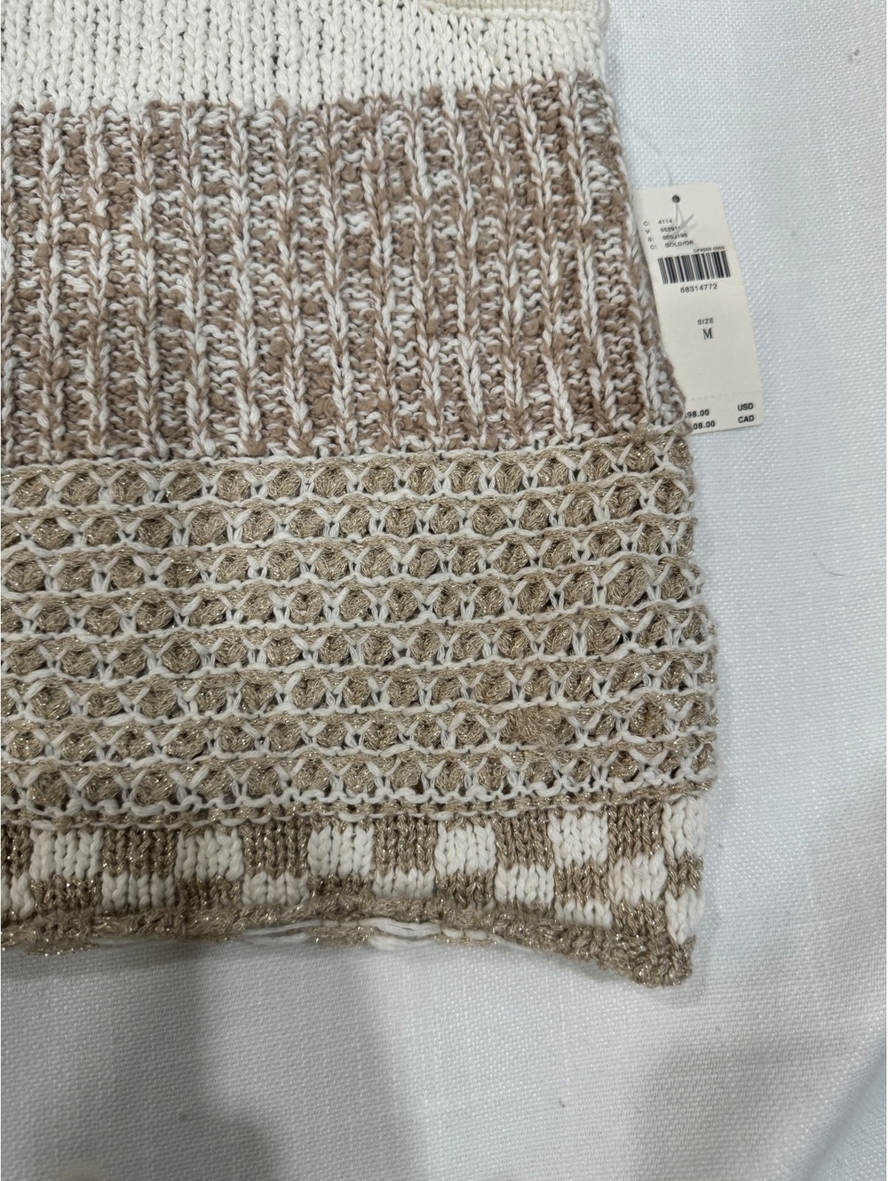 NWT Anthropologie Patchwork Knit Halter Top Beige Gold Metallic Medium - Picture 4 of 9